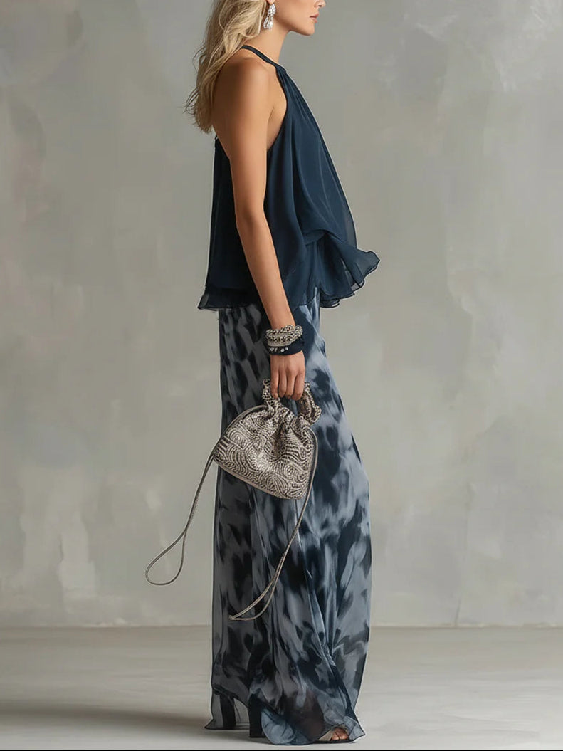 Imani | Set mit Halterneck-Chiffontop und gemusterter weiter Hose