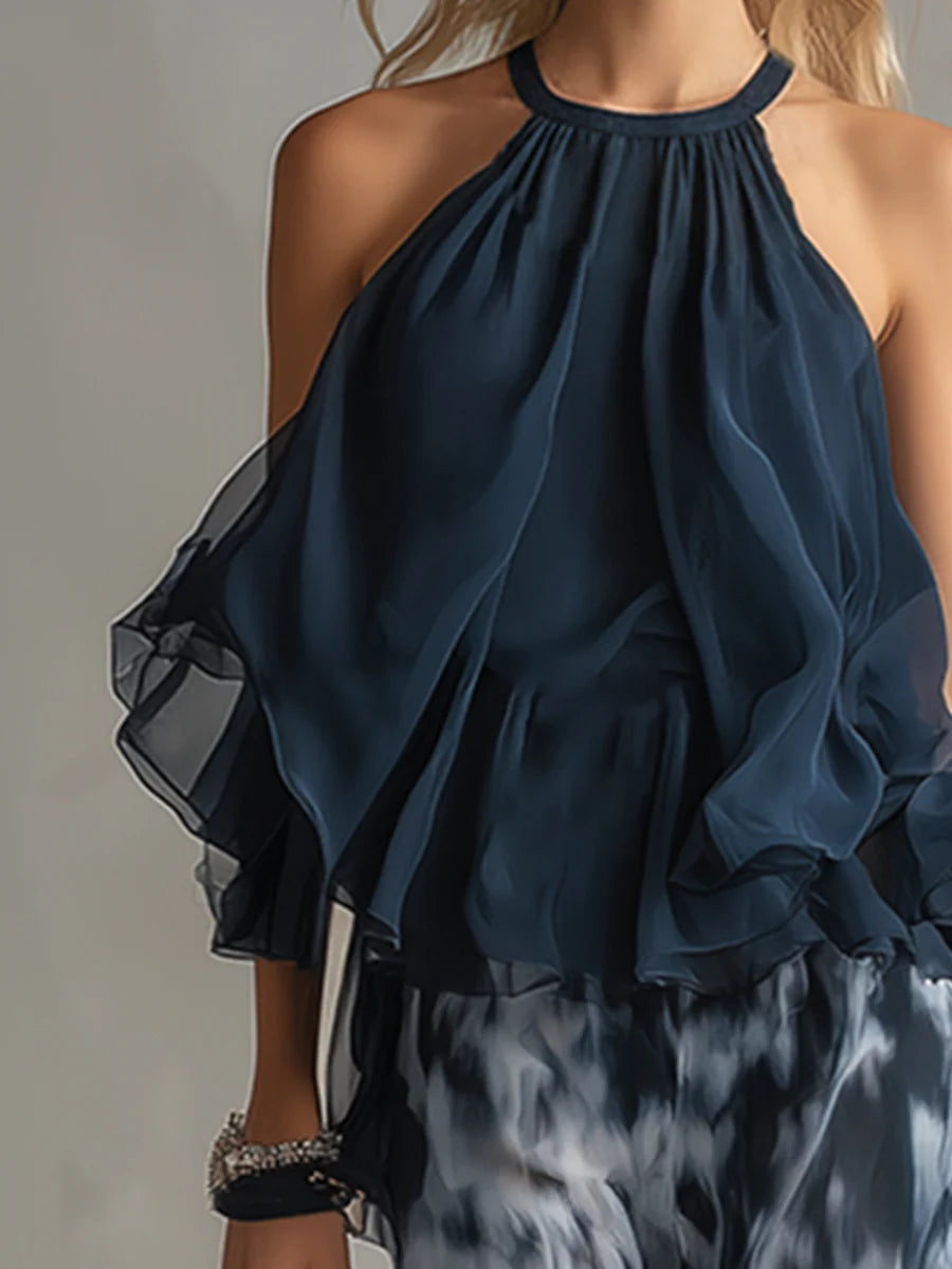 Imani | Set mit Halterneck-Chiffontop und gemusterter weiter Hose
