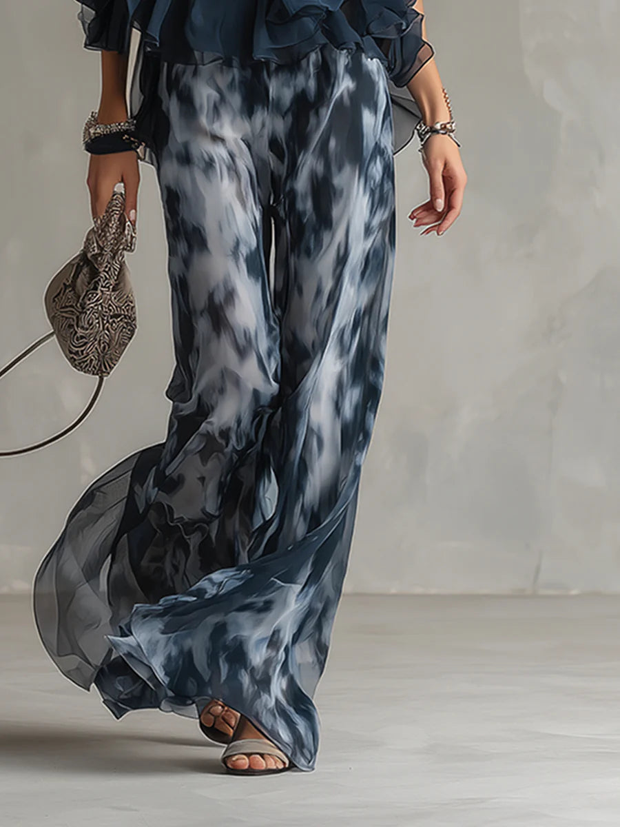 Imani | Set mit Halterneck-Chiffontop und gemusterter weiter Hose