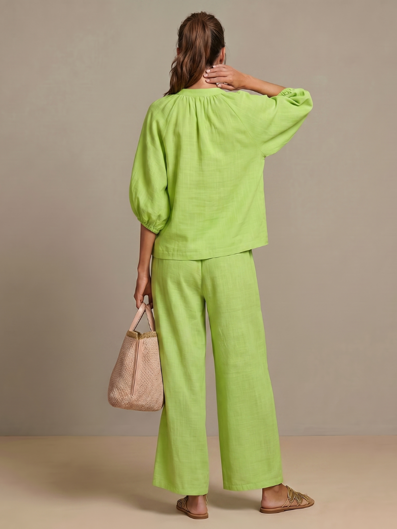 Natalia | Dragkedja framtill blusig topp set med vida ben
