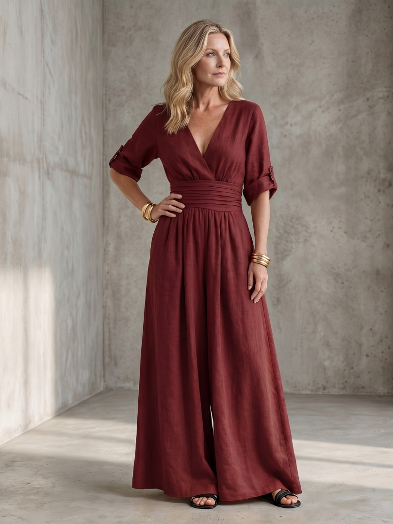 Wanda | Korsad framtill jumpsuit med vida ben