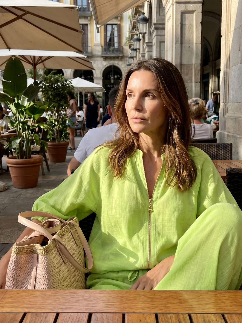 Natalia | Dragkedja framtill blusig topp set med vida ben