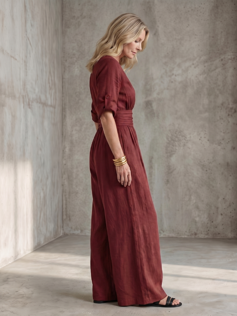 Wanda | Korsad framtill jumpsuit med vida ben
