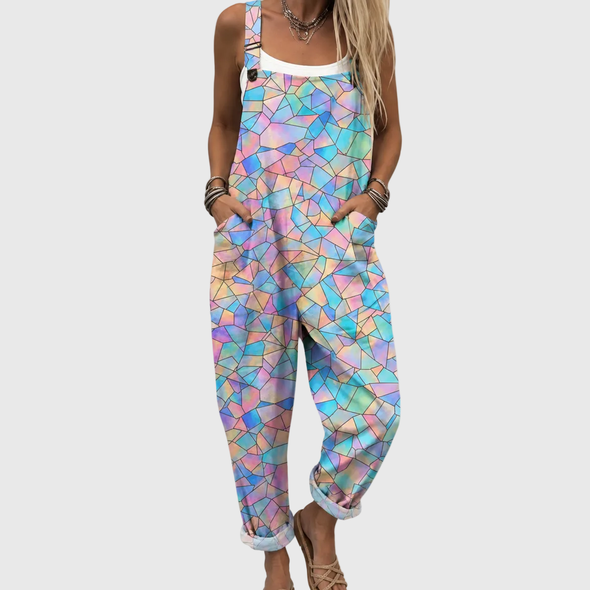 Pastellfarbener Mosaik-Jumpsuit