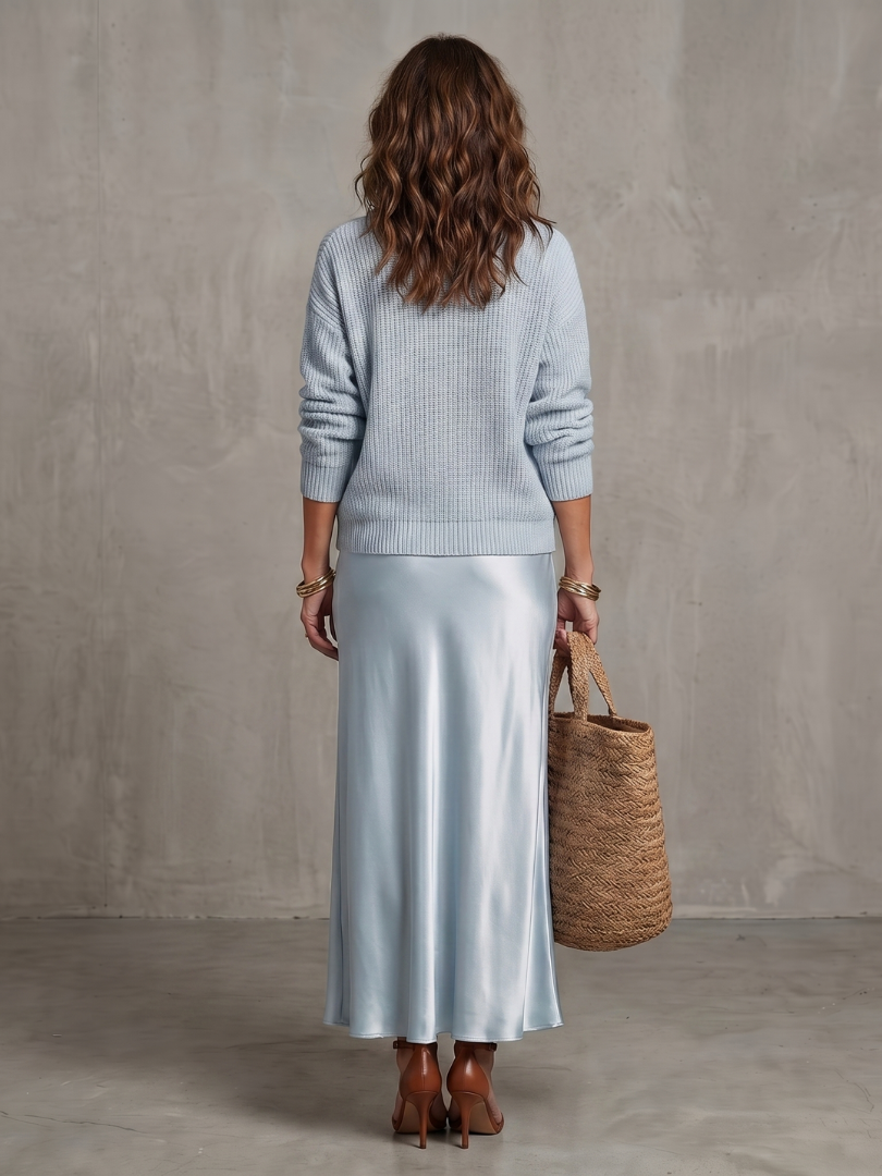 Luciana | Snedskuren satinkjol stickat lager set
