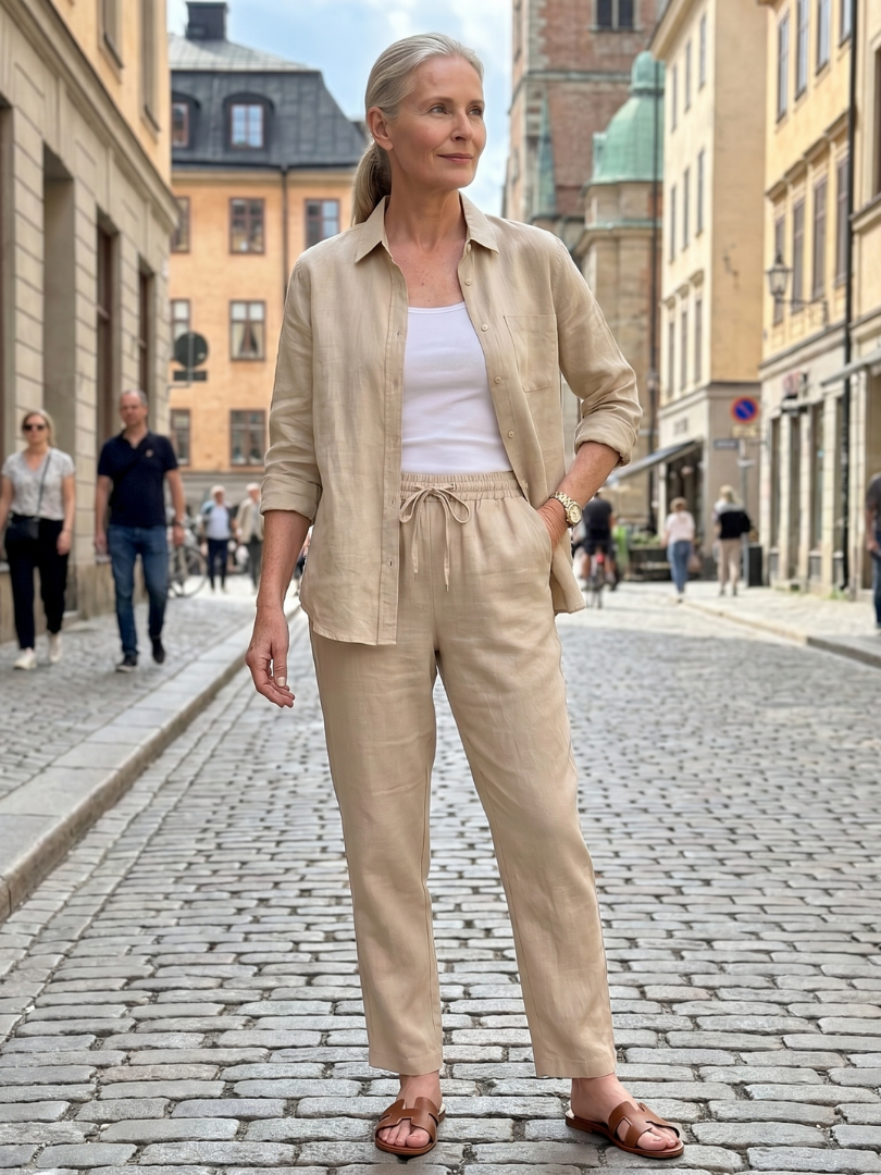 Noor | Långärmad skjorta smala byxor set