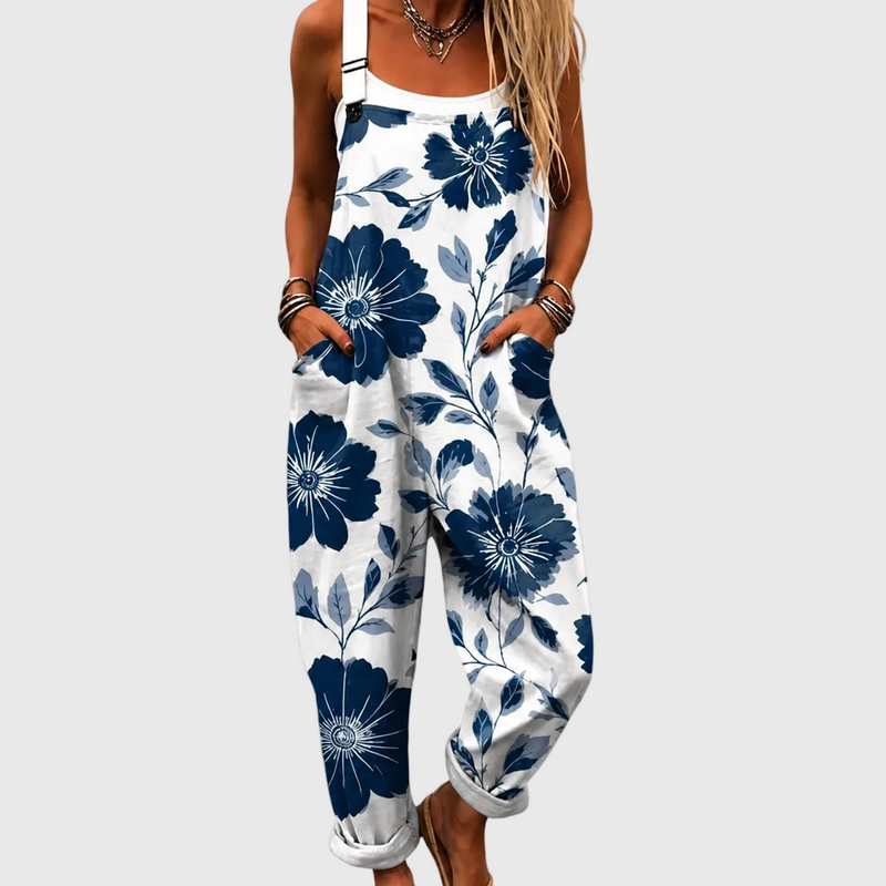 Indigo Blumen-Latzhose