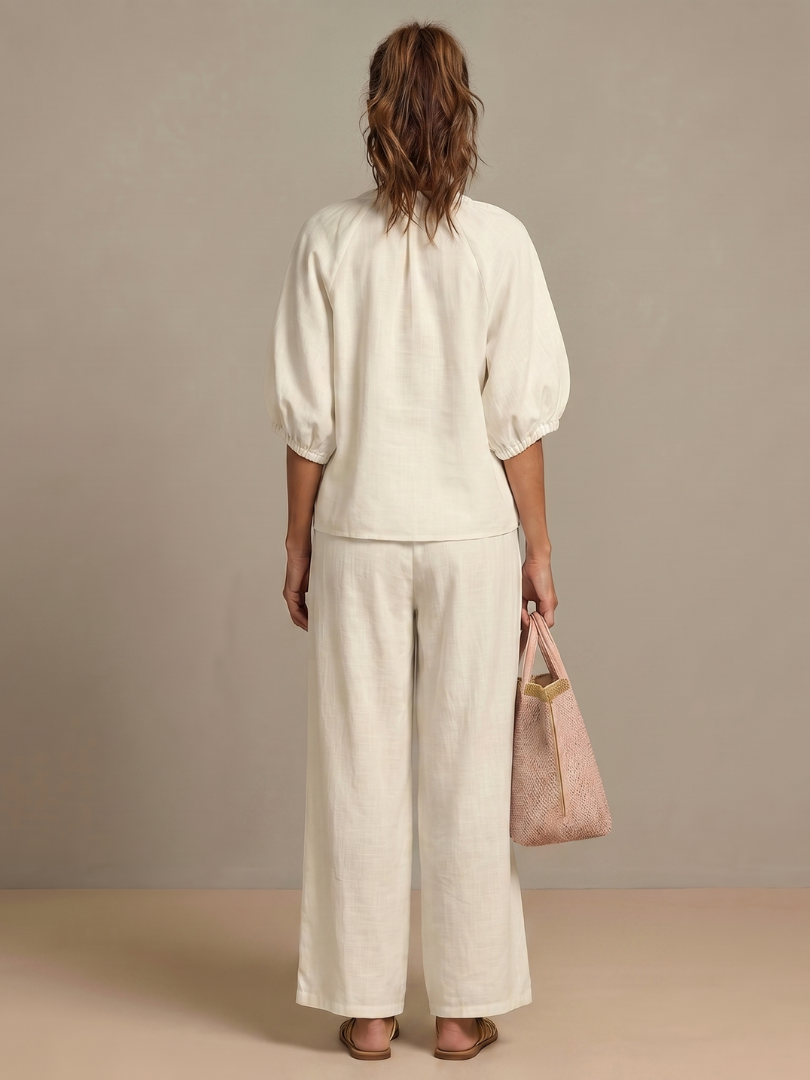 Natalia | Dragkedja framtill blusig topp set med vida ben