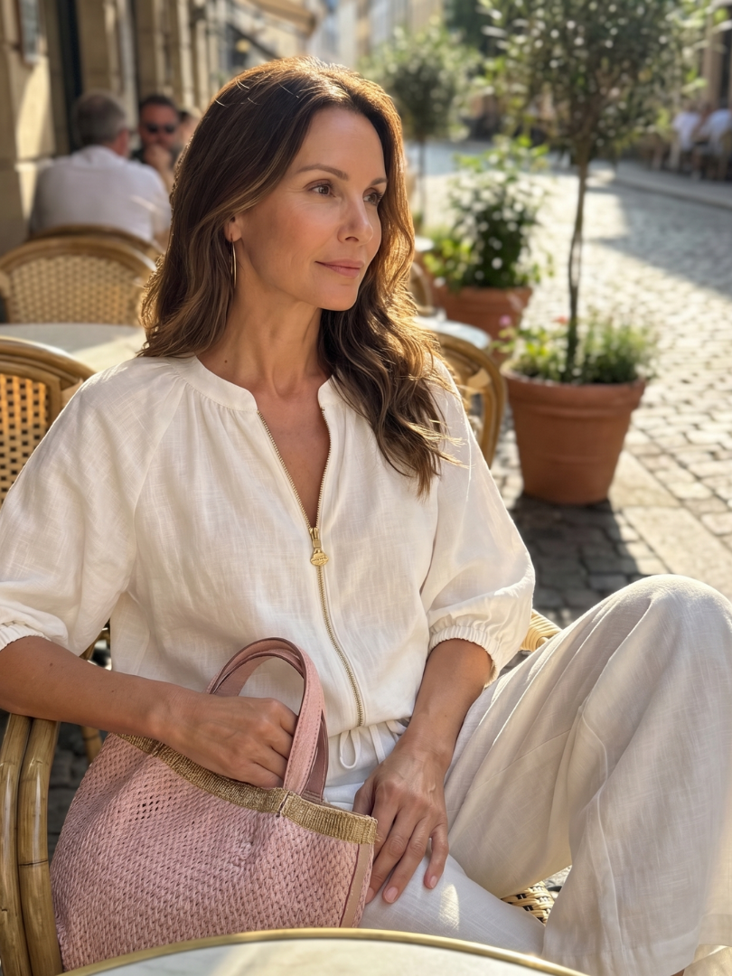 Natalia | Dragkedja framtill blusig topp set med vida ben