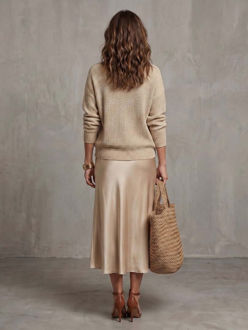 Luciana | Snedskuren satinkjol stickat lager set