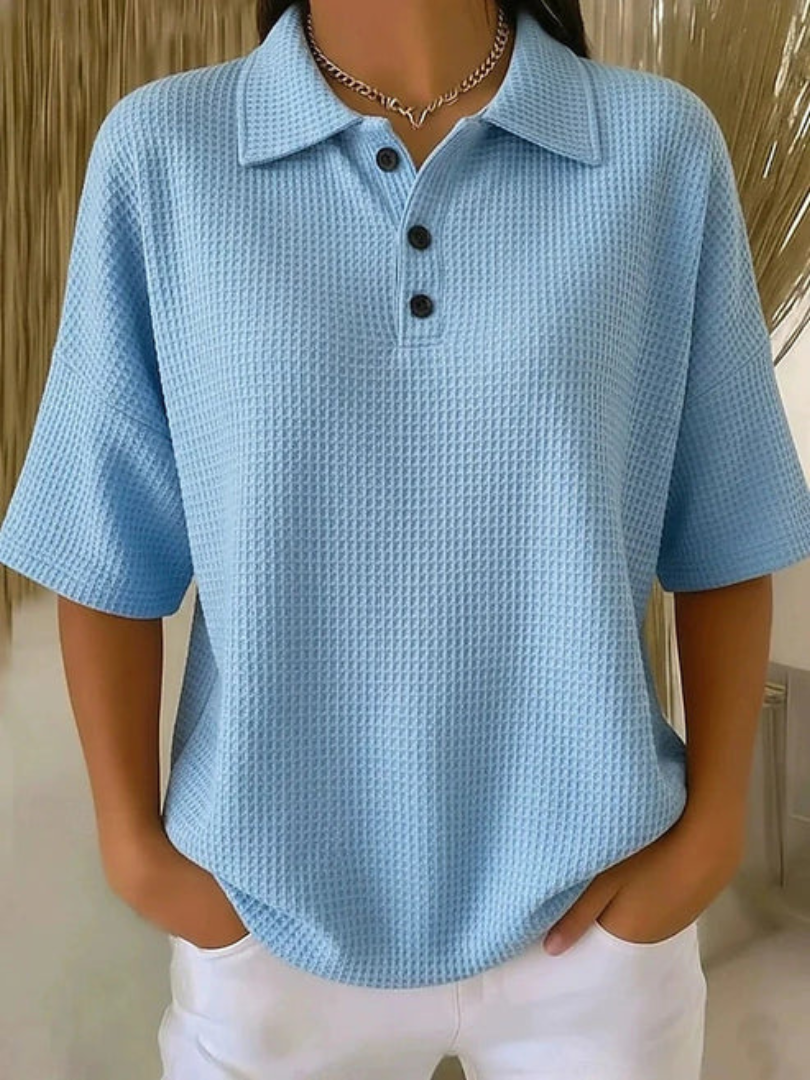 Peggie bequeme Polo-Bluse mit Waffelmuster – Ansicht 8