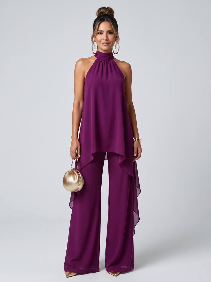Zareen | Asymmetrisk tunika topp vida byxor set