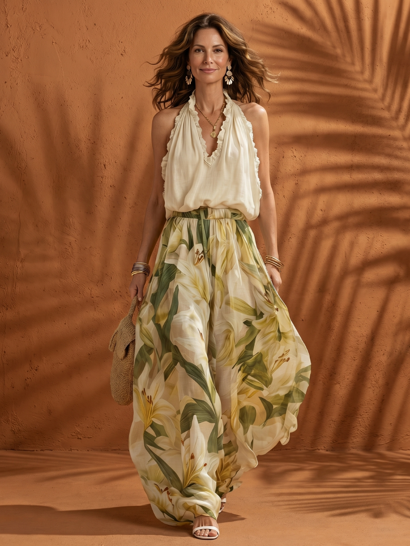 Solange | Grimmaringning blus blommig set med vida ben
