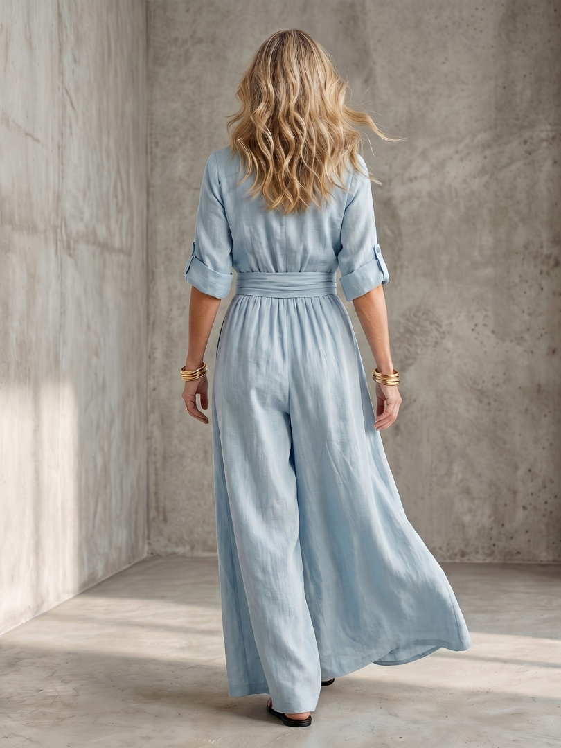 Wanda | Korsad framtill jumpsuit med vida ben