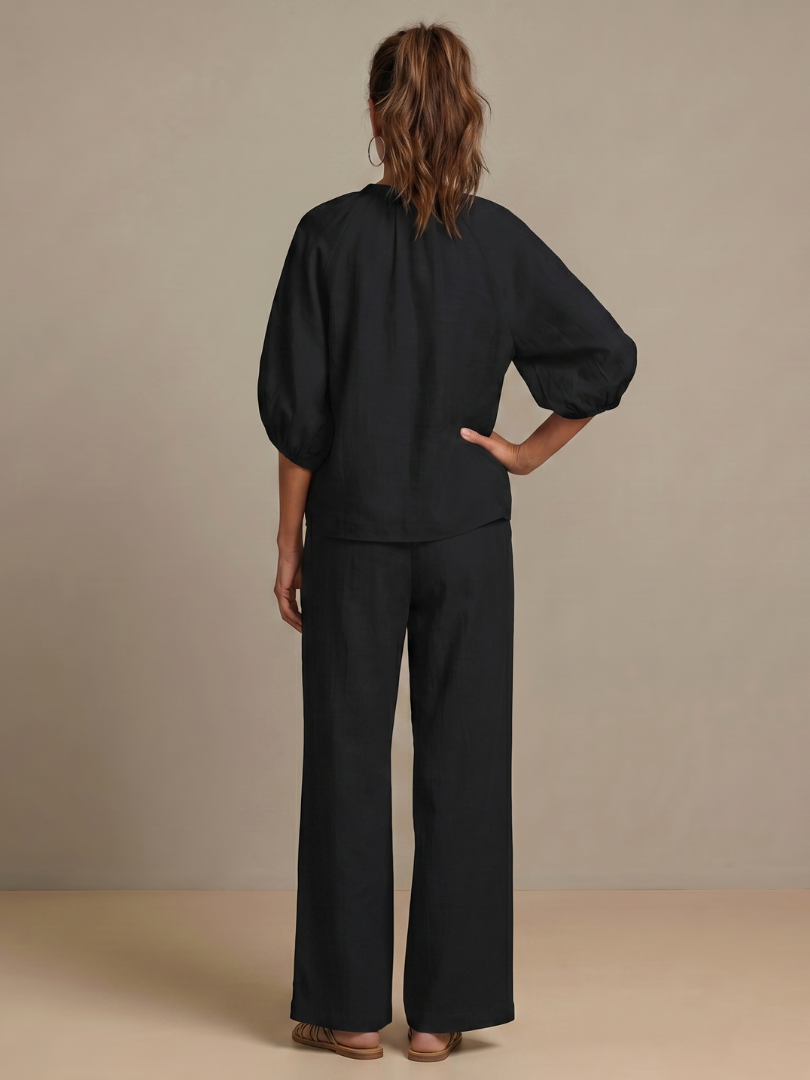 Natalia | Dragkedja framtill blusig topp set med vida ben