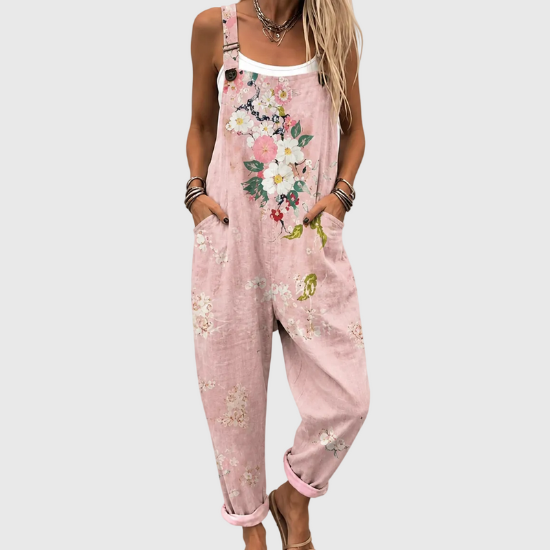 Rosa Latzhose mit Blumenmuster
