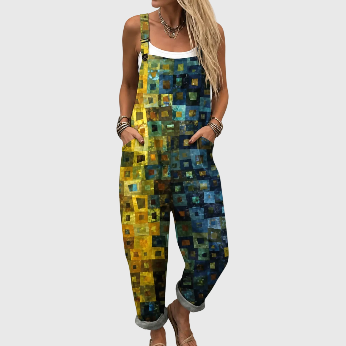 Eleganter weicher Jumpsuit mit Mosaikmuster
