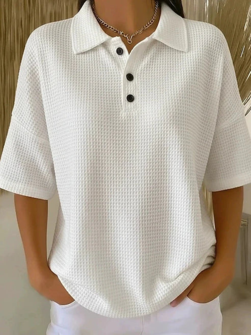 Peggie bequeme Polo-Bluse mit Waffelmuster – Ansicht 16