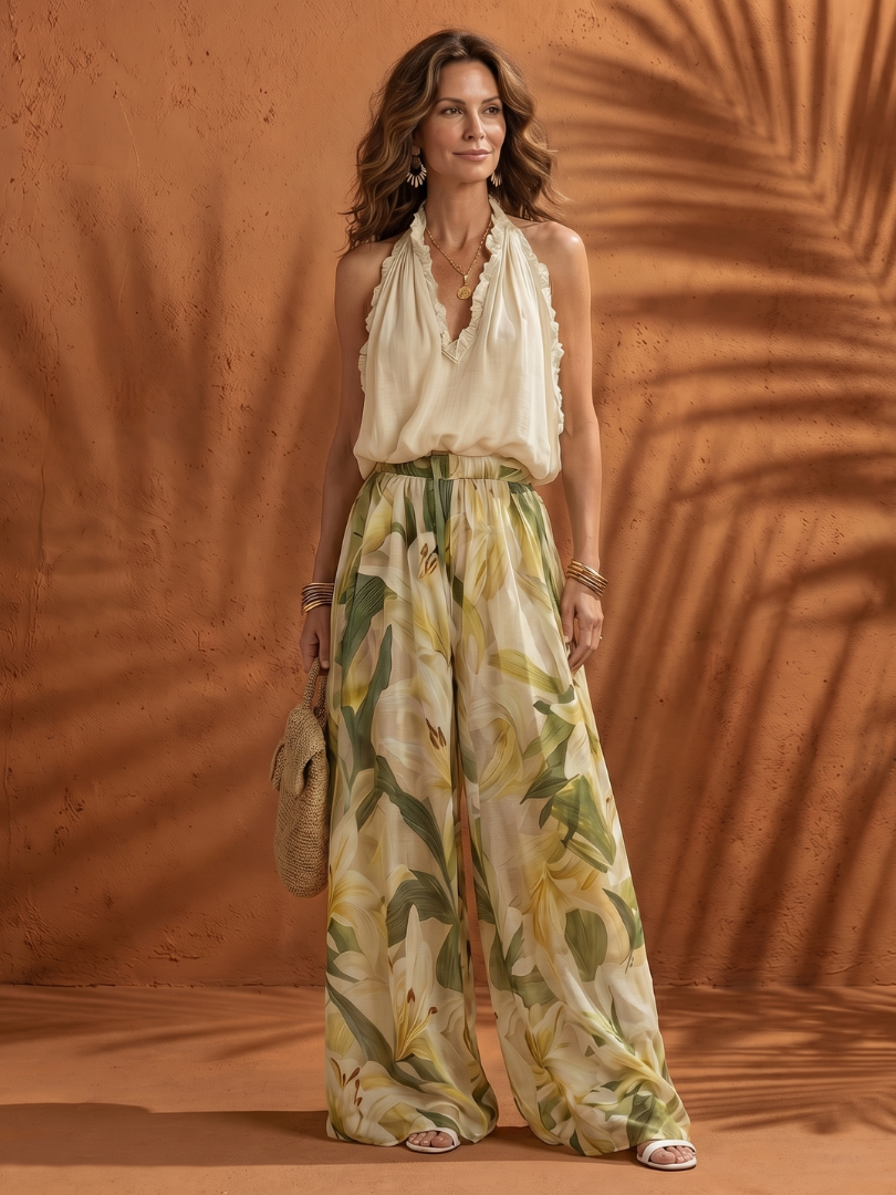 Solange | Grimmaringning blus blommig set med vida ben