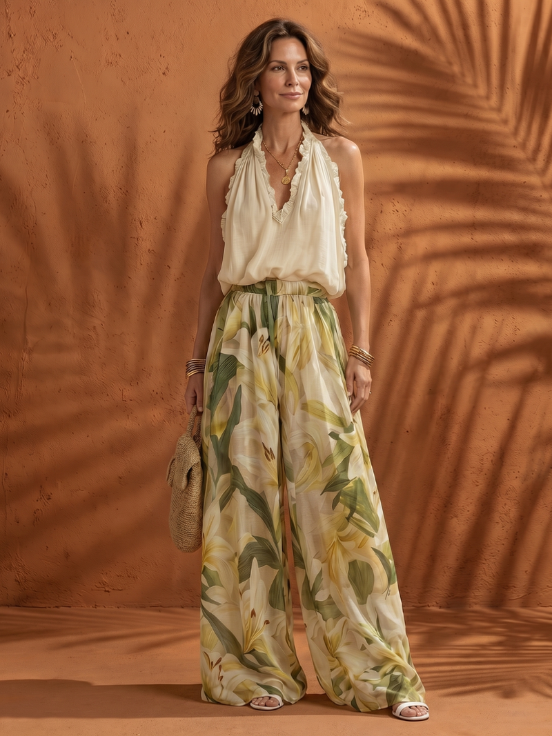 Solange | Grimmaringning blus blommig set med vida ben