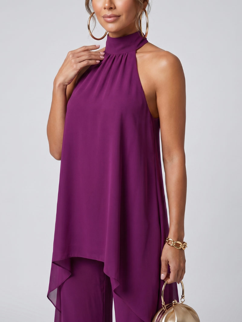 Zareen | Asymmetrisk tunika topp vida byxor set