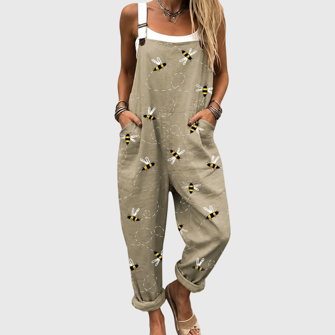 Entspannte Latzhose mit Bienen-Dekor