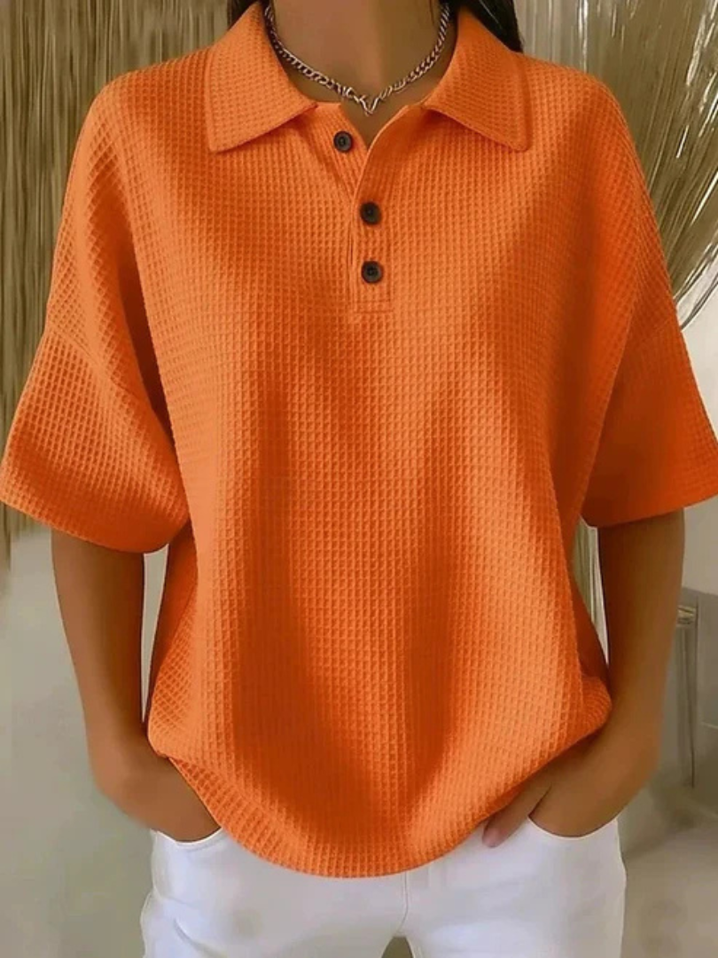 Peggie bequeme Polo-Bluse mit Waffelmuster – Ansicht 24