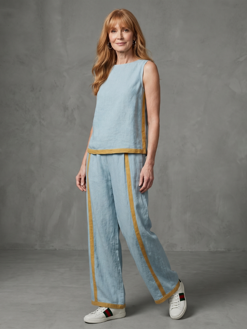 Inara | Ärmlös topp vida kontrast byxor set
