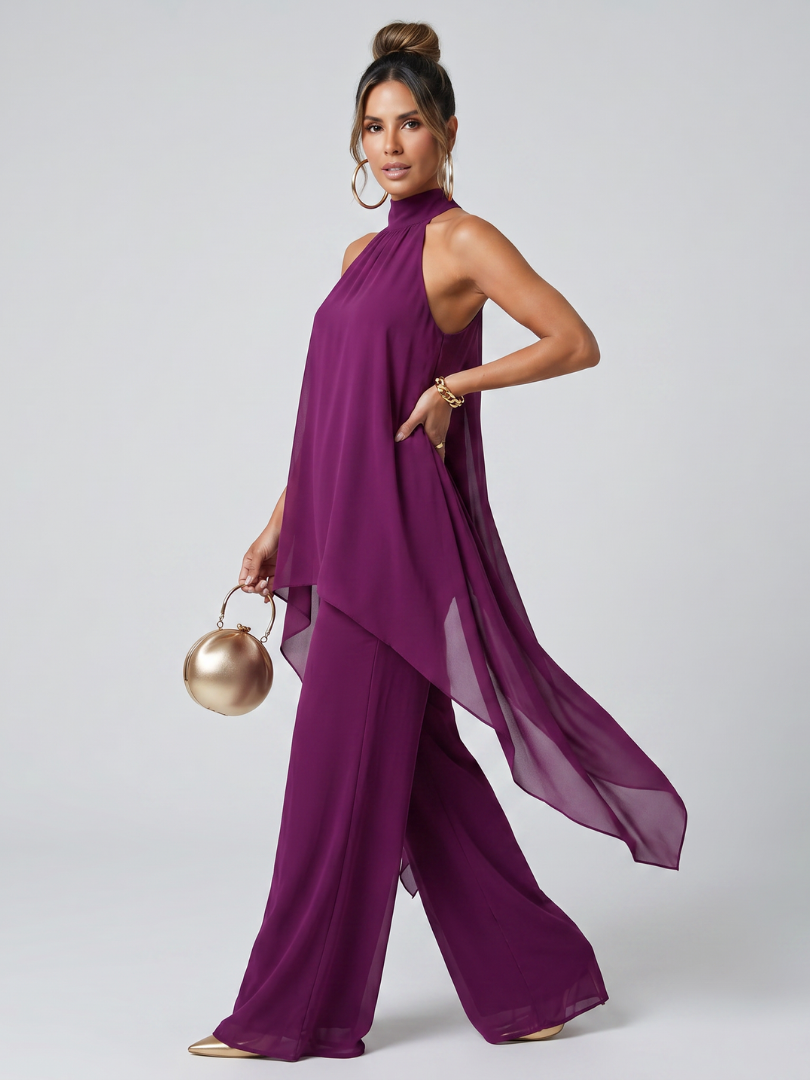 Zareen | Asymmetrisk tunika topp vida byxor set