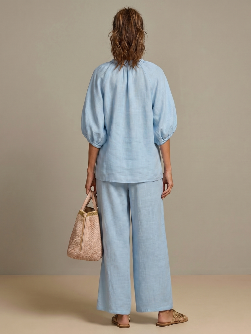 Natalia | Dragkedja framtill blusig topp set med vida ben