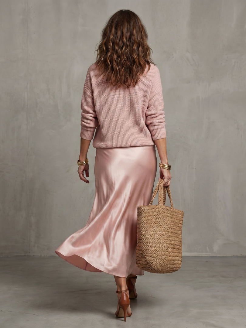 Luciana | Snedskuren satinkjol stickat lager set