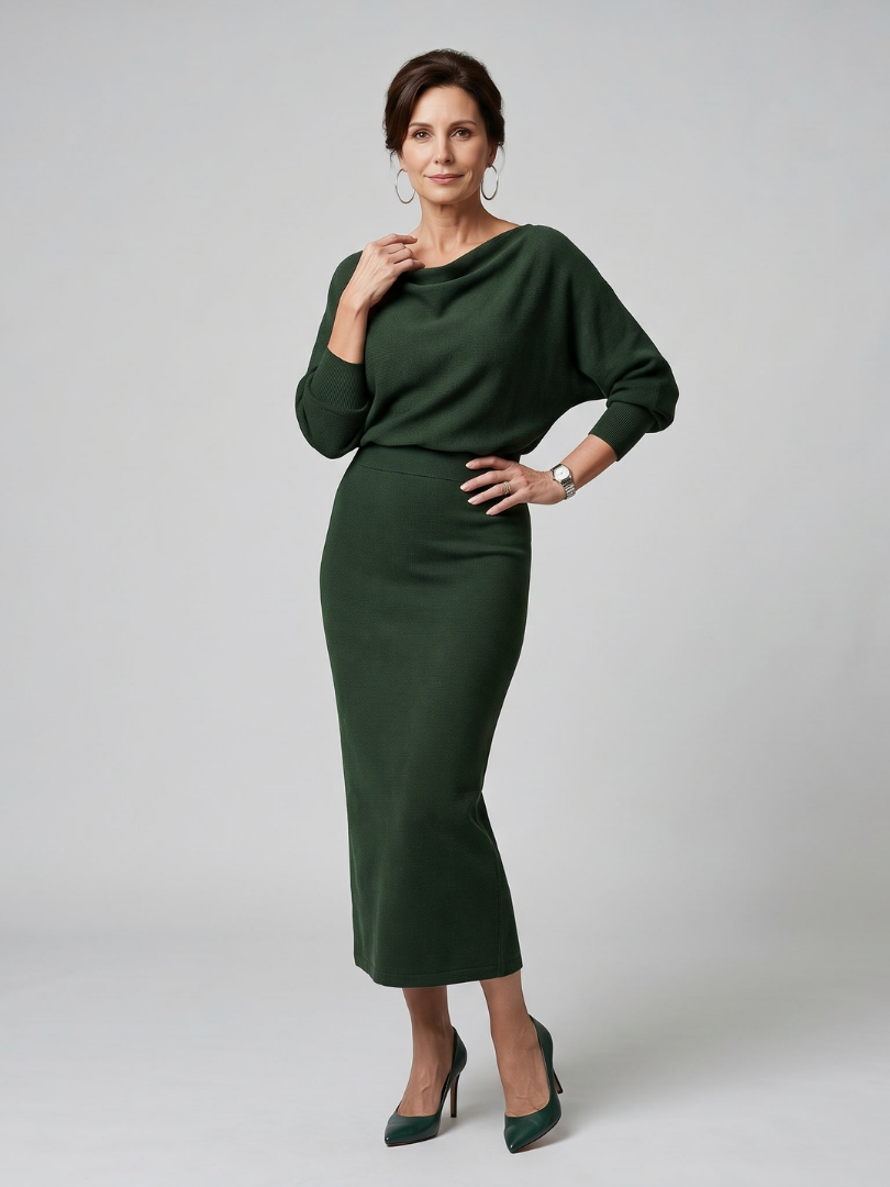 Romy | Draperad halsringning tajt kjol midiklänning