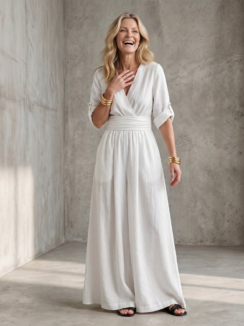 Wanda | Korsad framtill jumpsuit med vida ben