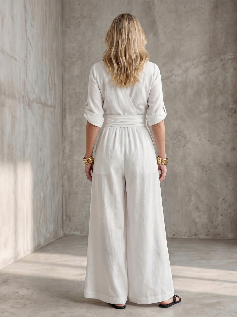 Wanda | Korsad framtill jumpsuit med vida ben