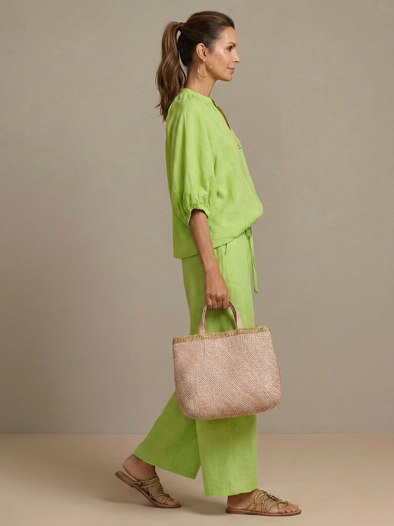 Natalia | Dragkedja framtill blusig topp set med vida ben