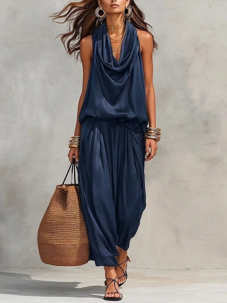 Maya | Set mit Halterneck-Top und plissierter weiter Hose