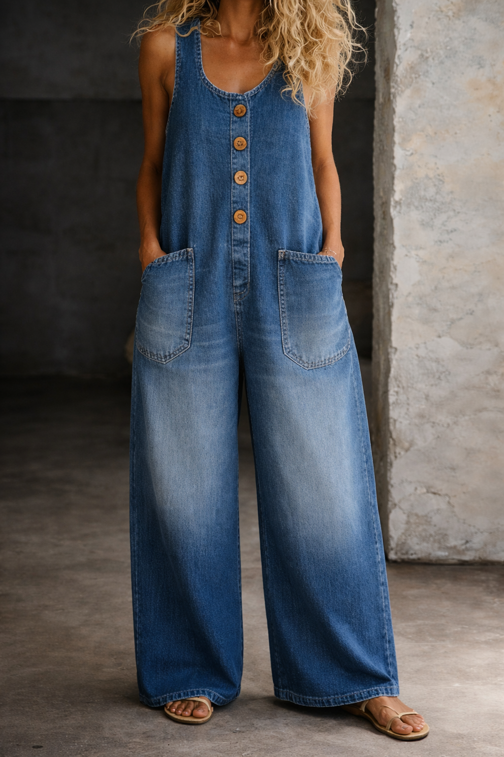 Saylor vintage-tvättade denim-hängslebyxor – vy 2