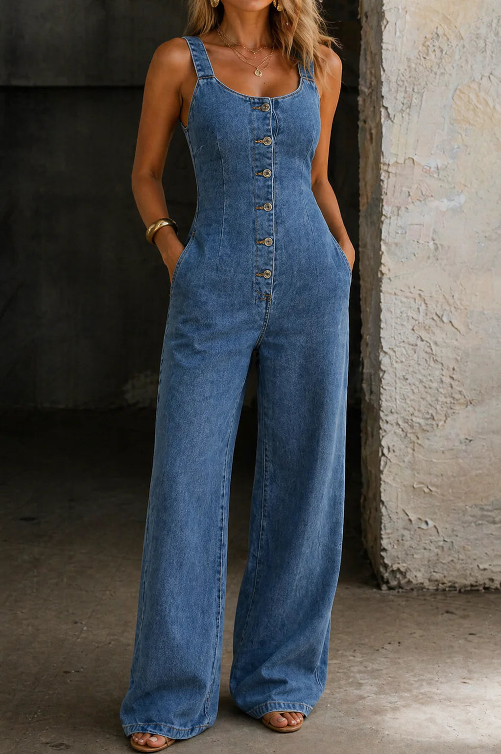 Heidi | Denim-Jumpsuit mit eckigem Ausschnitt