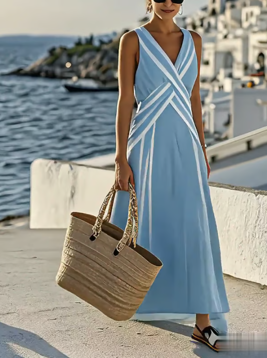 Elegant korsad linneklänning – vy 2