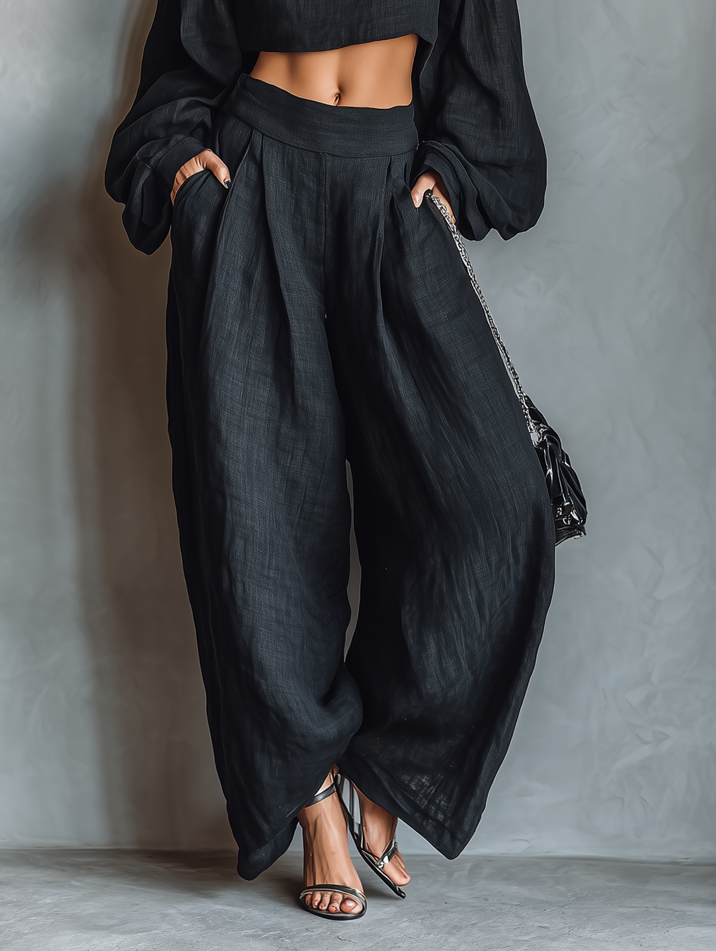Aisha | Set mit trägerlosem Top aus Leinenmix und weiter Hose