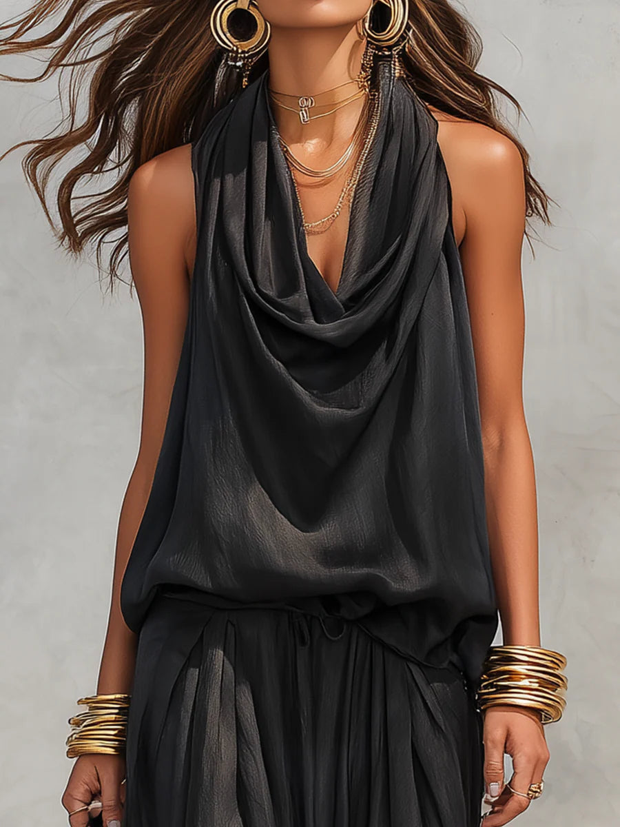 Maya | Set mit Halterneck-Top und plissierter weiter Hose
