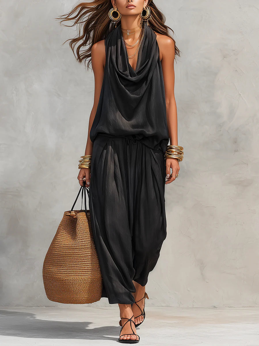 Maya | Set mit Halterneck-Top und plissierter weiter Hose