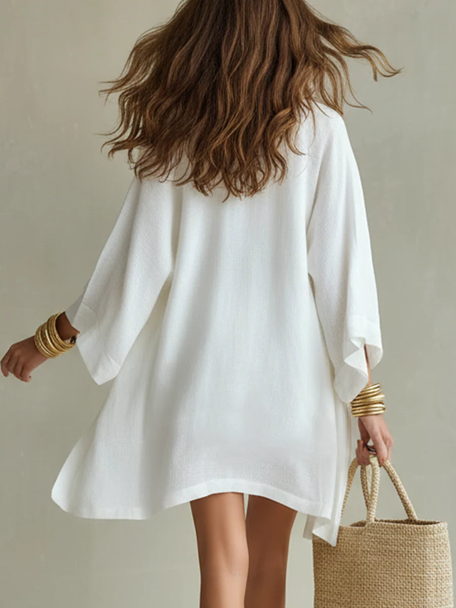 Camila | Dreiteiliges Set aus Polyester-Leinen mit Strickjacke und Shorts