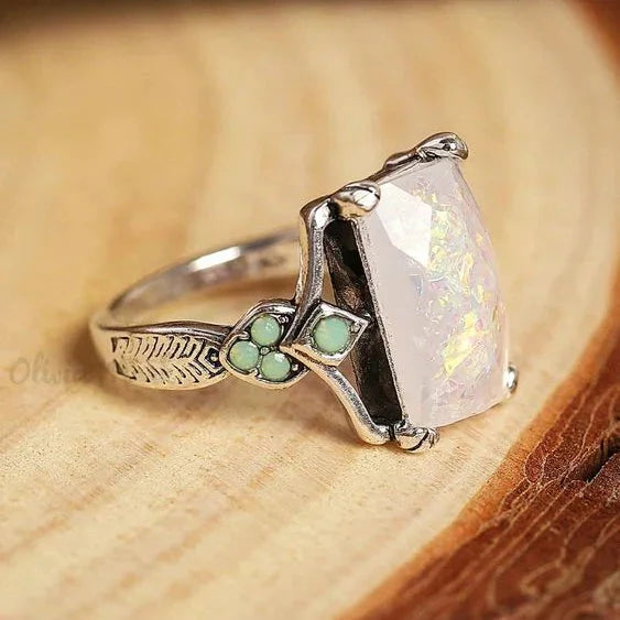 Vintage silverring med vit opal – vy 8