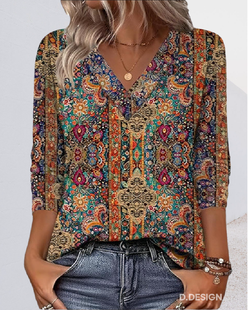 Coraline Retro-Bluse mit V-Ausschnitt – Ansicht 5