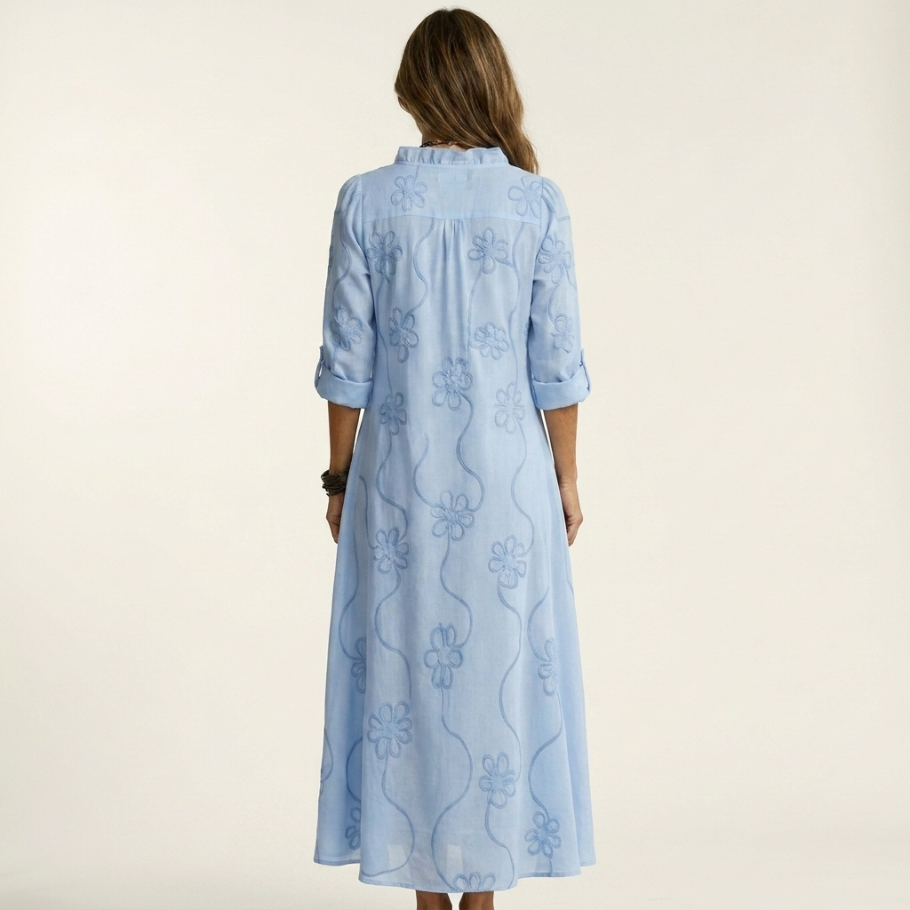 Mariam bomulls-linne maxiklänning med broderi – vy 5