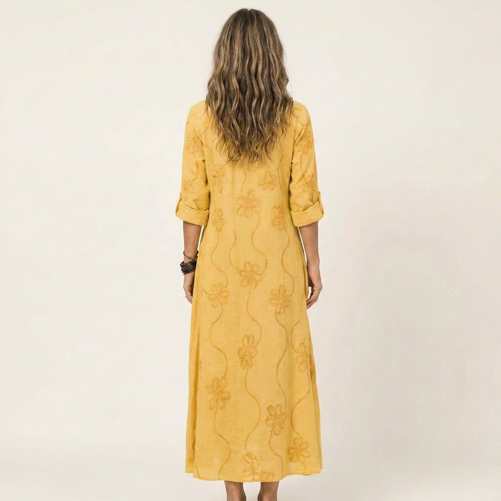 Mariam bomulls-linne maxiklänning med broderi – vy 4