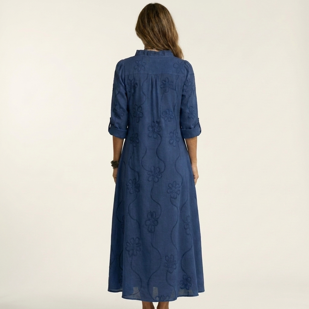 Mariam bomulls-linne maxiklänning med broderi – vy 6