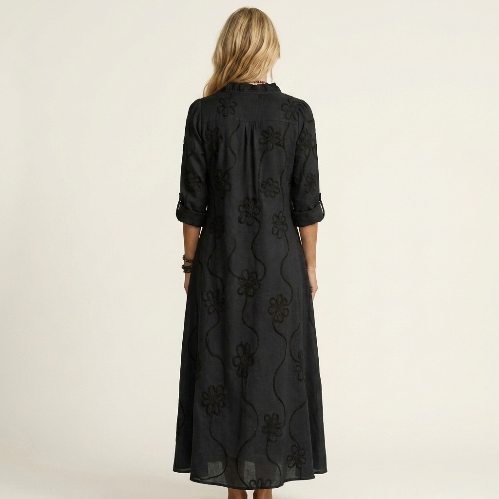 Mariam bomulls-linne maxiklänning med broderi – vy 3