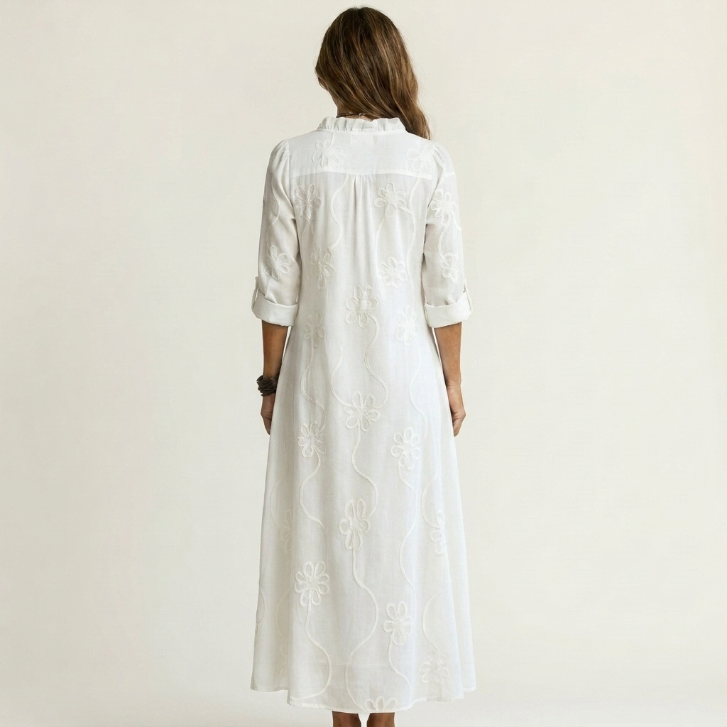 Mariam bomulls-linne maxiklänning med broderi – vy 2